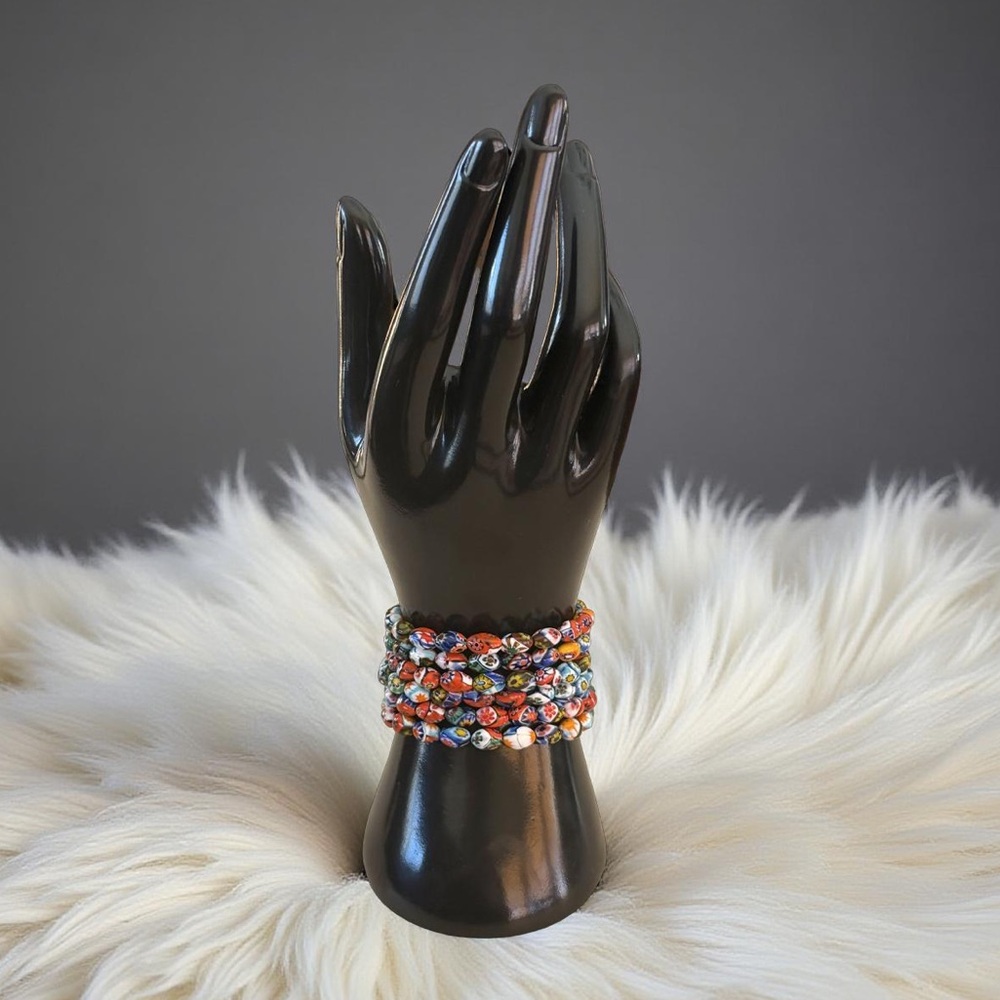 Vintage Murano Millefiori Glass Multi-Strand Bracelet 925 Sterling Silver Clasp - Picture 8 of 16